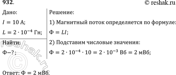 Изображение Какой магнитный поток возникает в контуре индуктивностью 0,2 мГн при силе тока 10...